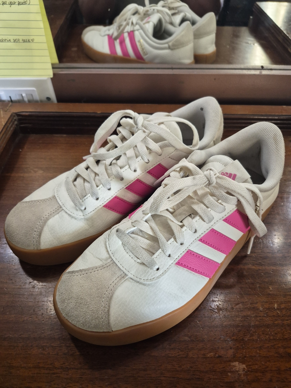 adidas Women’s White Pink Gum Sole Sneakers